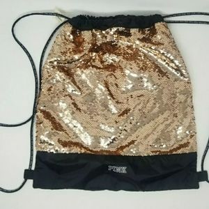 VS Drawstring Gym Bag Gold Sequin
